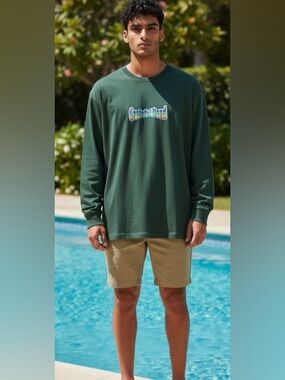 New- XL Fleece Mens Forest Green Long-Sleeve Grateful Dead Graphic Shirt